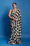Black and White Crepe Peeta Work Designer Saree