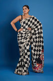 Black and White Crepe Peeta Work Designer Saree