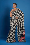 Black and White Crepe Peeta Work Designer Saree