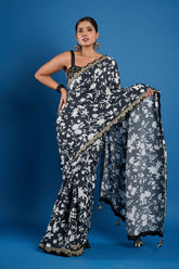 Black and White Crepe Saree