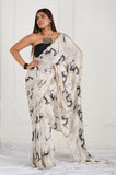 Black and White Crepe Satin Handwork Designer Saree