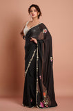 Black Chinon Embroidered Saree