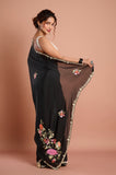 Black Chinon Embroidered Saree