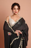 Black Chinon Embroidered Saree