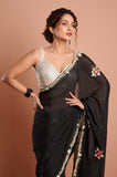 Black Chinon Embroidered Saree