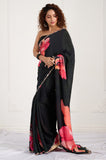 Black Floral Printed Crepe Handwork Designer Saree