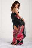 Black Floral Printed Crepe Handwork Designer Saree