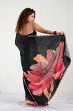 Black Floral Printed Crepe Handwork Designer Saree