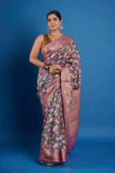 Black Floral Pure Chanderi Digital Print Saree