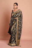 Black Gold and White Polka Georgette Saree