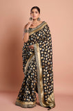 Black Gold and White Polka Georgette Saree
