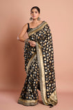Black Gold and White Polka Georgette Saree