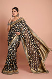 Black Gold and White Polka Georgette Saree