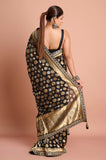 Black Gold and White Polka Georgette Saree