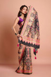 Black Pashmina Silk Saree