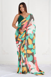 Black Printed Bamber Crepe Designer Saree