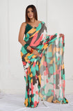 Black Printed Bamber Crepe Designer Saree