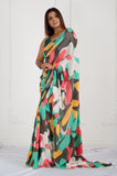 Black Printed Bamber Crepe Designer Saree