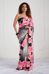 Black Printed Shaded Crepe Handwork Designer Saree