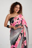 Black Printed Shaded Crepe Handwork Designer Saree