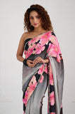Black Printed Shaded Crepe Handwork Designer Saree