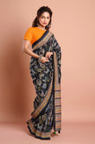 Black Russian Silk Hand Kantha Work Saree