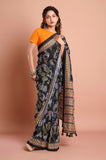 Black Russian Silk Hand Kantha Work Saree