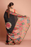 Black Semi Tussar Weaved Saree
