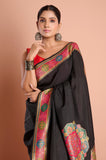 Black Semi Tussar Weaved Saree