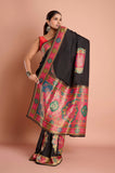 Black Semi Tussar Weaved Saree