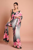 Black Shaded Chinon Floral Sequins Designer Saree