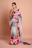 Black Shaded Chinon Floral Sequins Designer Saree