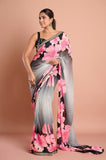 Black Shaded Chinon Floral Sequins Designer Saree