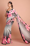 Black Shaded Chinon Floral Sequins Designer Saree