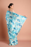 Blue and White Crepe Satin Handwork Designer Saree