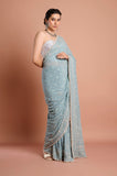 Blue Chikankari Georgette Handwork Designer Saree
