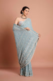 Blue Chikankari Georgette Handwork Designer Saree