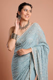 Blue Chikankari Georgette Handwork Designer Saree