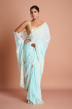 Blue Chinon Embroidered Saree