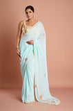 Blue Chinon Embroidered Saree