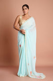Blue Chinon Embroidered Saree