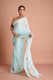 Blue Chinon Embroidered Saree