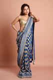 Blue Gold Georgette Designer  Saree