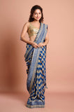 Blue Gold Georgette Designer  Saree