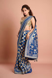 Blue Gold Georgette Designer  Saree