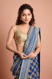 Blue Gold Georgette Designer  Saree