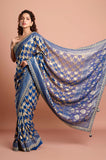 Blue Gold Georgette Designer  Saree