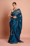 Blue Kantha Work Semi Tussar Saree