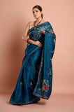 Blue Kantha Work Semi Tussar Saree