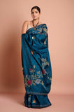 Blue Kantha Work Semi Tussar Saree
